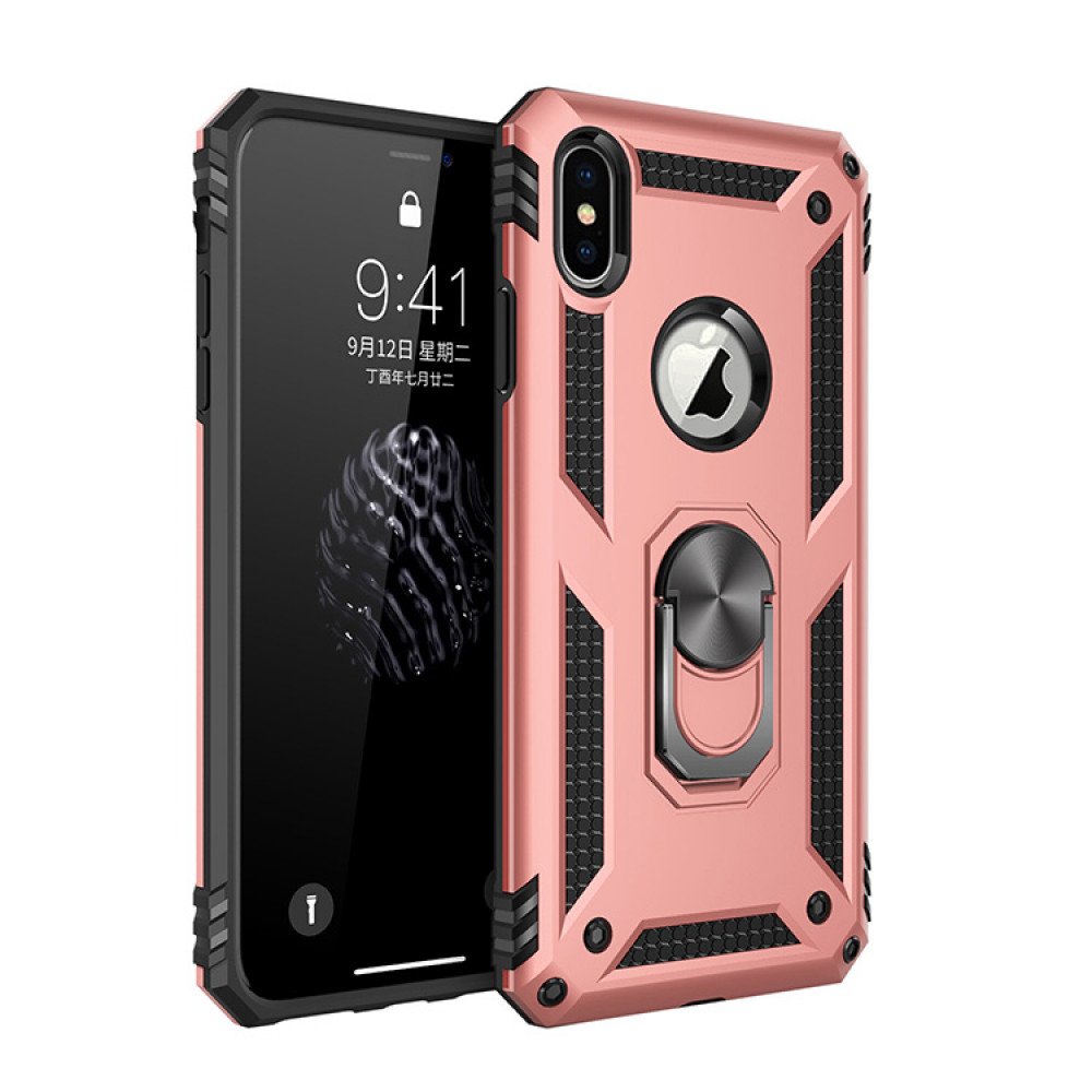 Wholesale iPhone XS Max Tech Armor Ring Grip Case with Metal Plate Rose Gold